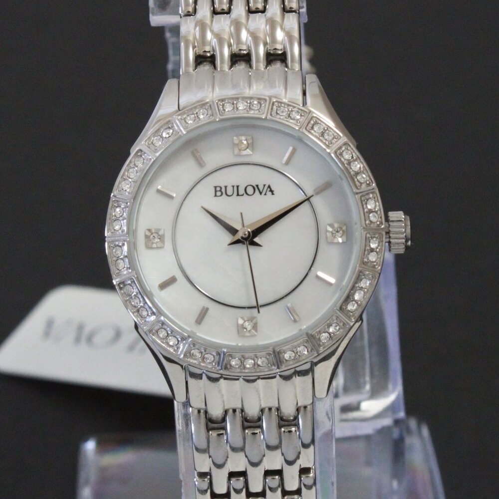 Bulova Ladies Crystal Bezel Watch MOP Dial Crystal Indicese 27mm - Picture 6 of 13